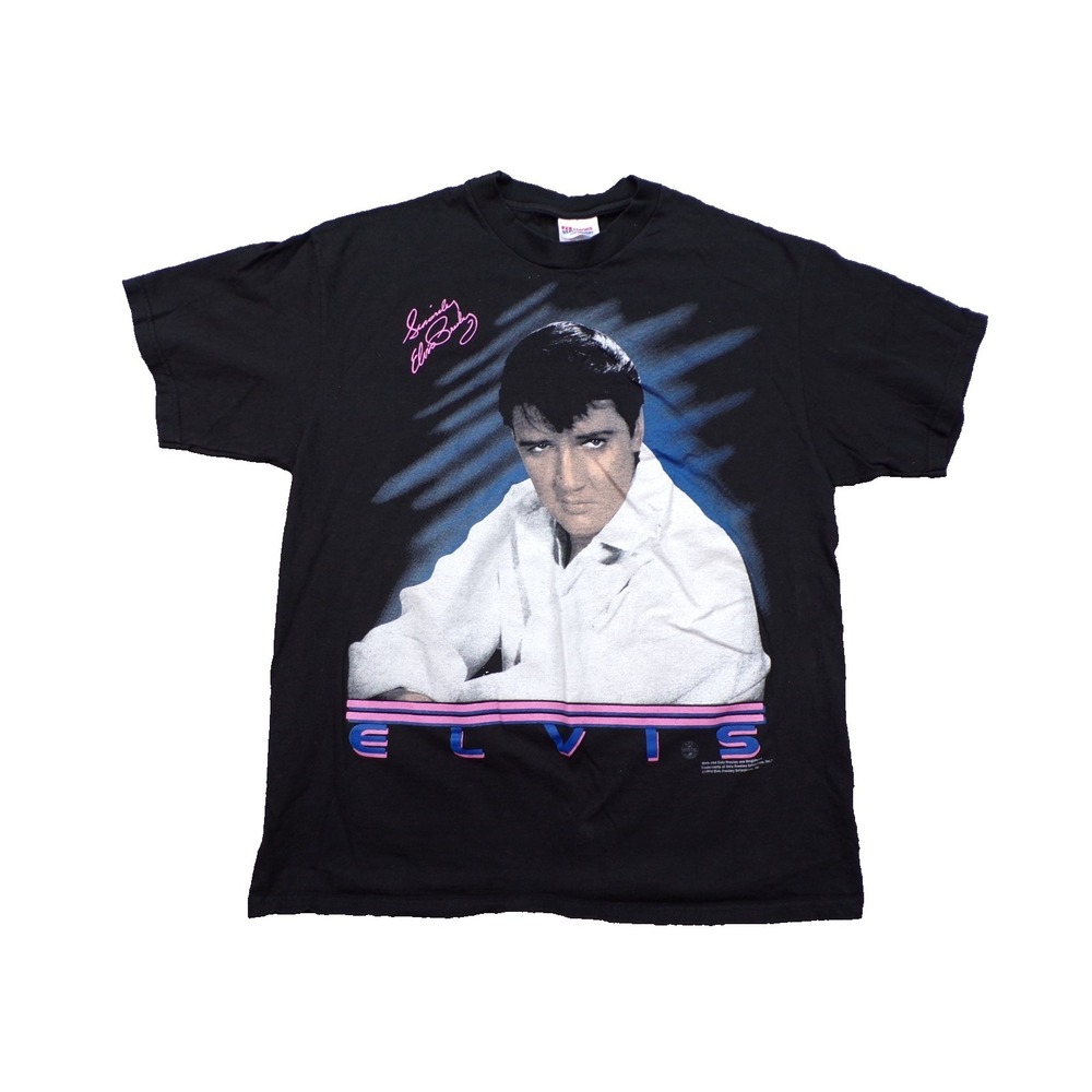 Vintage Elvis Presley T-Shirt Adult Large Black Sincerely King Of Rock 90s 1994